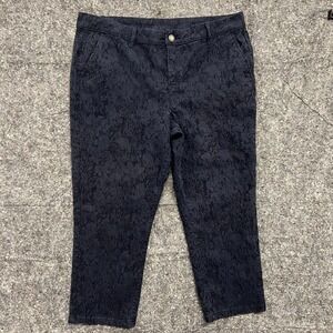 Simply Vera Wang Womens Navy Floral Textured Cropped Pants Size 16 High‎ Rise